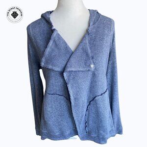 Tommy Hilfiger Blue Hooded Asymmetrical Cardigan with Ribbon Tie Back, Size M